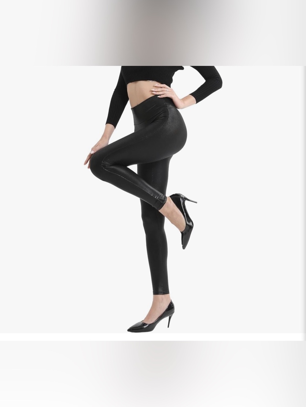 BOOTY GAL Black High-Waist Faux Leather Leggings - Women NEW LARGE